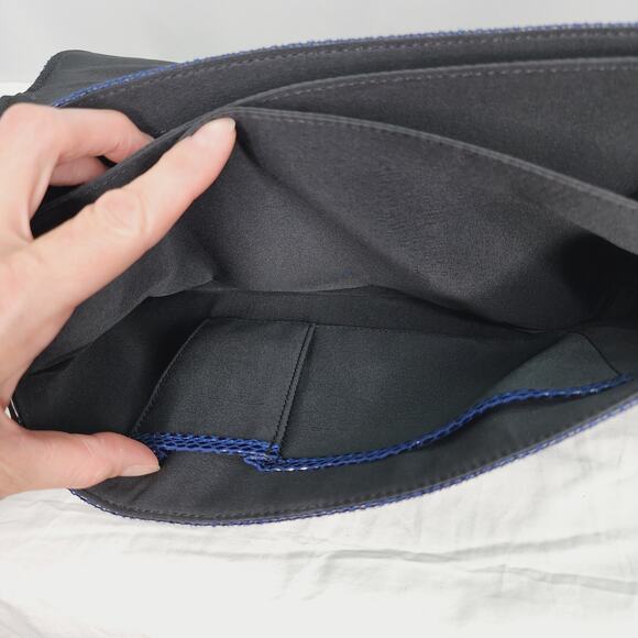 White House Black Market Blue Snakeskin pattern with Black Trim Shoulder Purse - Picture 9 of 15